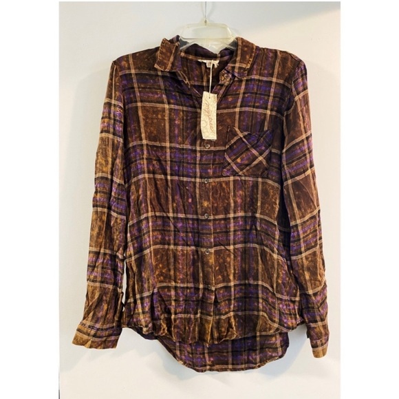 MYSTREE BOUTIQUE Washed Plaid Flannel Top - Picture 6 of 9